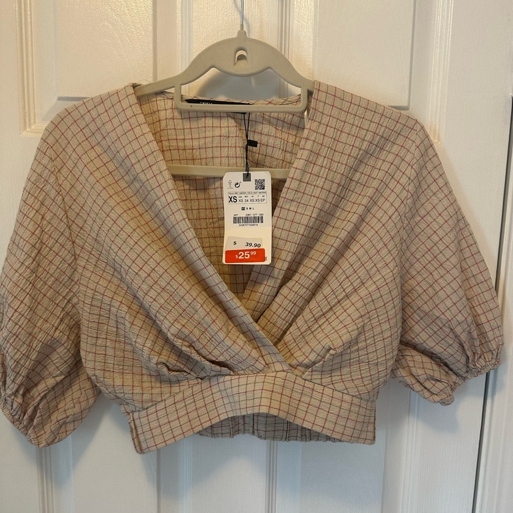 Zara Women's Tan Plaid Top